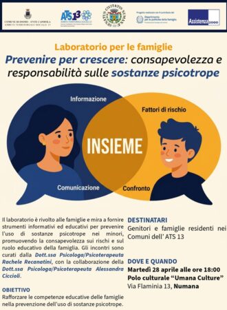 Locandina laboratorio “Prevenire per crescere: consapevolezza e responsabilità sulle sostanze psicotrope”